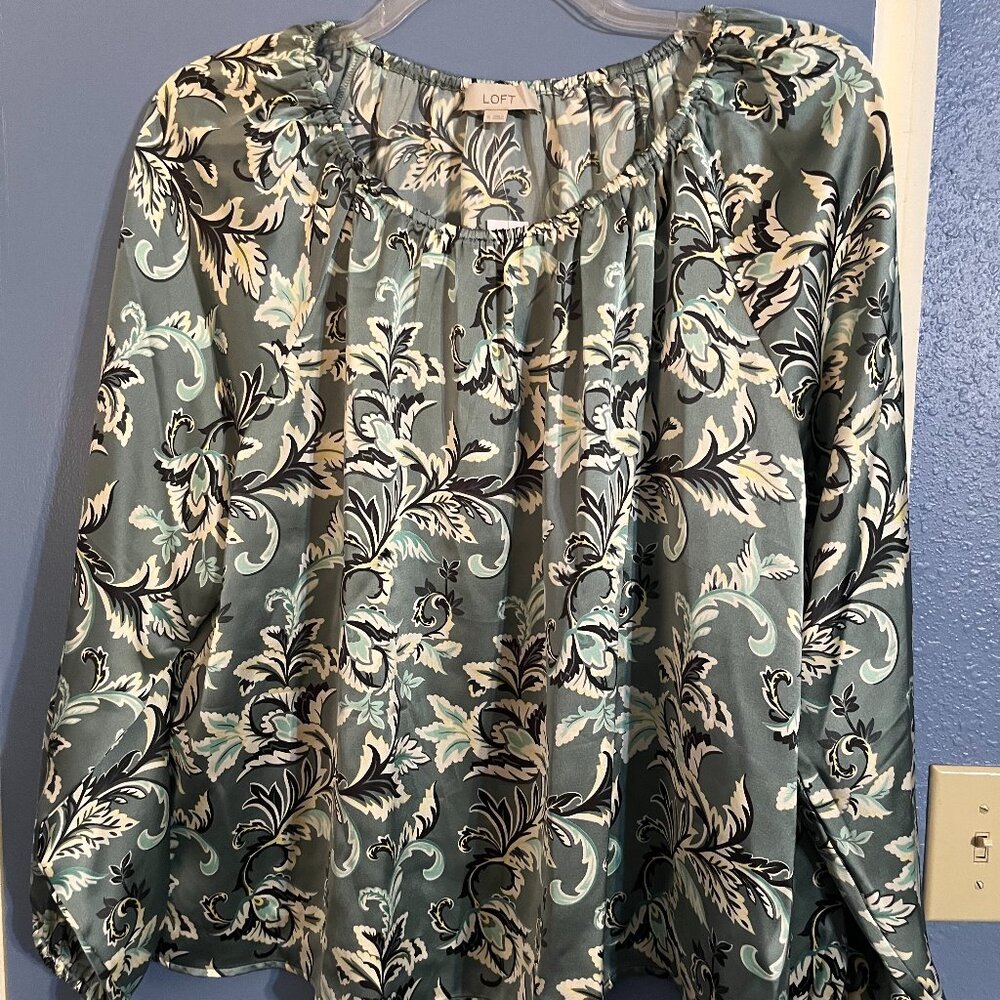 LOFT Elegant Floral Blouse - Mint Green - Picture 2 of 10